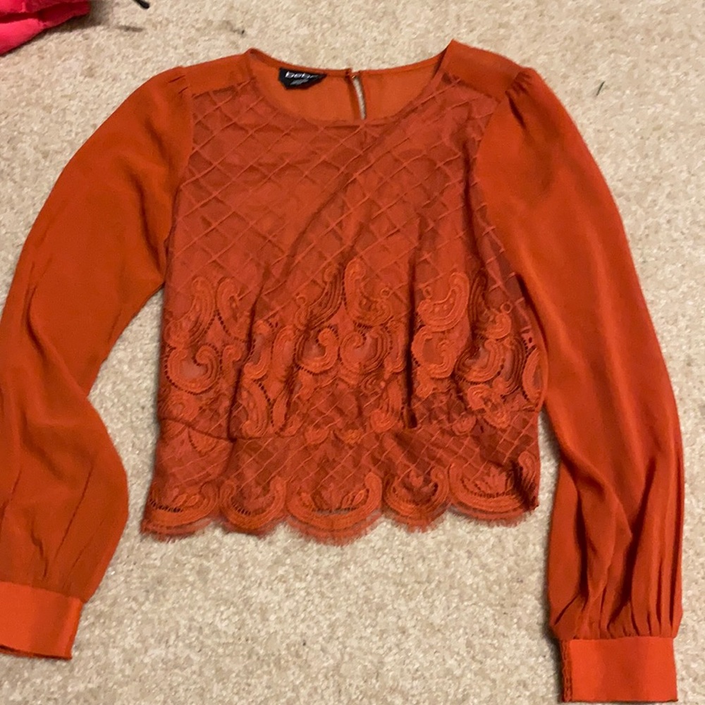 Bebe xs orange full sleeve silk top